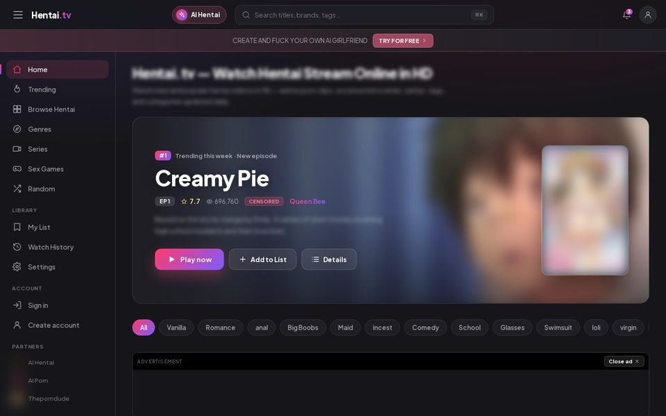 Hentai.tv homepage (blurred)